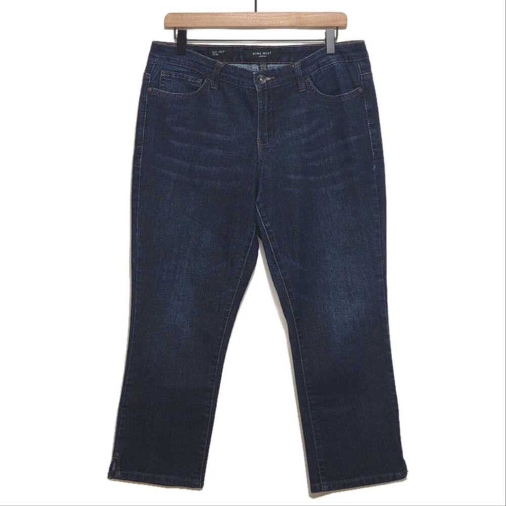 Nine West Cropped Denim Jean Mid Rise Dark Wash Blue Stretch Classic 10